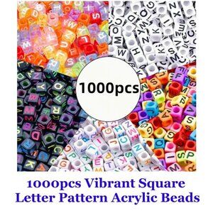 1000pcs/5 Colors Vibrant Square Letter Pattern Acrylic Beads